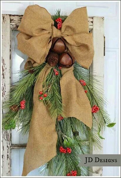 Laços de tecido juta para decoração de Natal