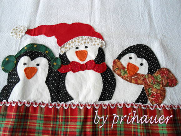 patch aplique de pinguim de Natal para pano de prato