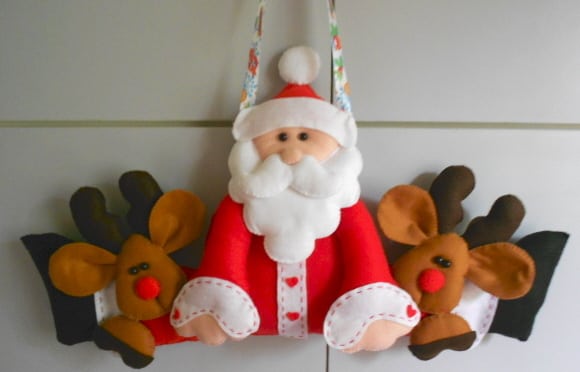 papai noel em feltro com renas Artesanato de Natal