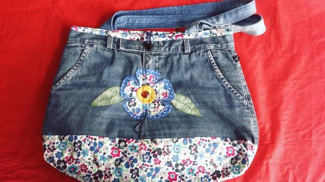 Bolsa de calça jeans flores