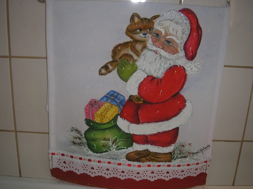 Pintura de papai noel em pano de prato