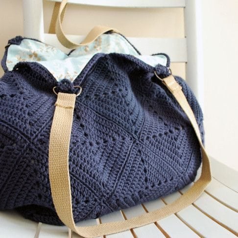 Crossbody Bolsa de Crochê barbante azul escuro