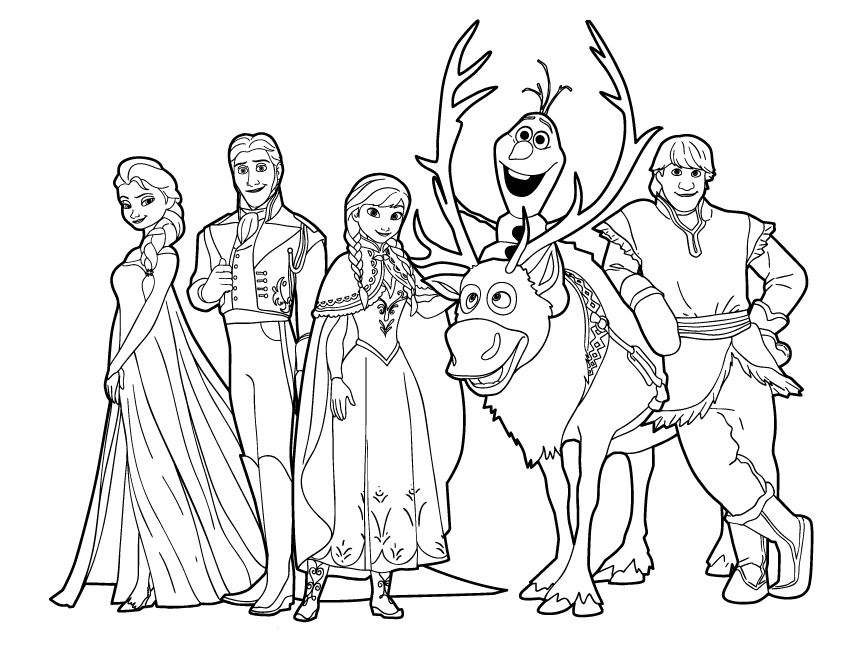 Desenho infantil para colorir Princesa Frozen e personagens infantil.