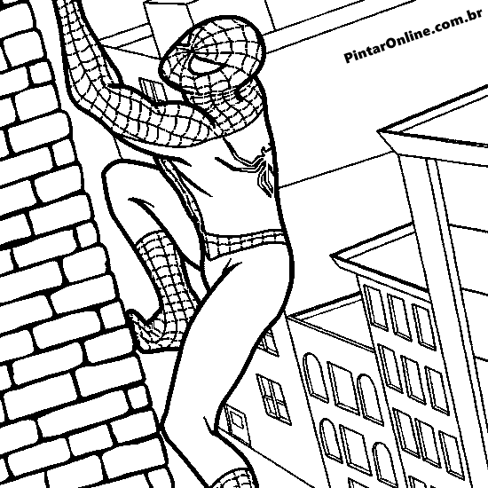 Homem Aranha subindo na prédio para imprimir e desenhar.