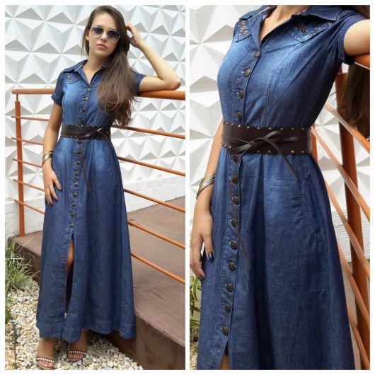 vestido jeans longo