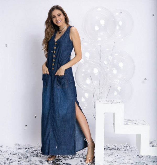 vestido jeans longo