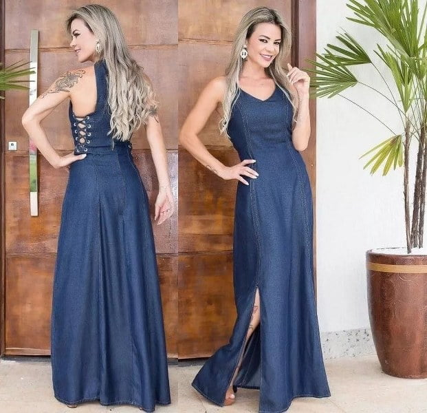 vestido jeans longo