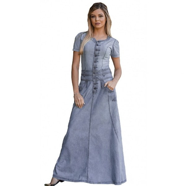 vestido jeans longo