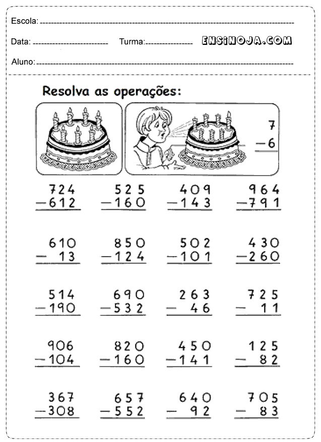 Atividades de matemática