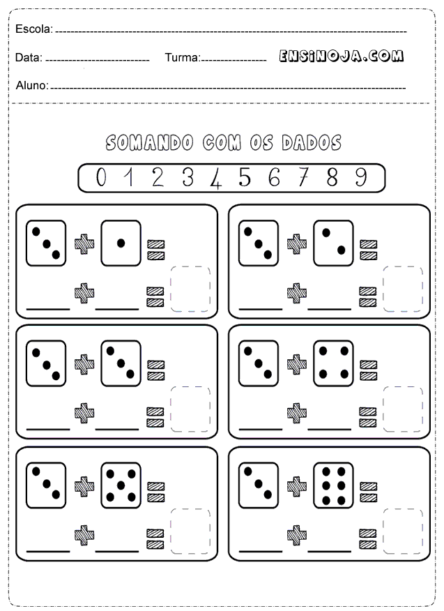 Exercícios de matemática de somar números da forma correta.