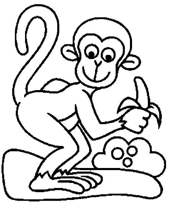 desenho de animais para colorir macaquinho com banana