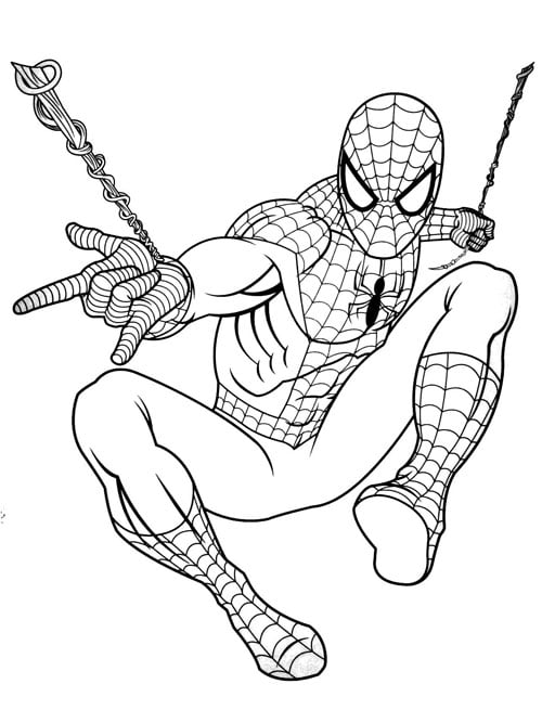 Desenho homem aranha com teias para colorir e pintar