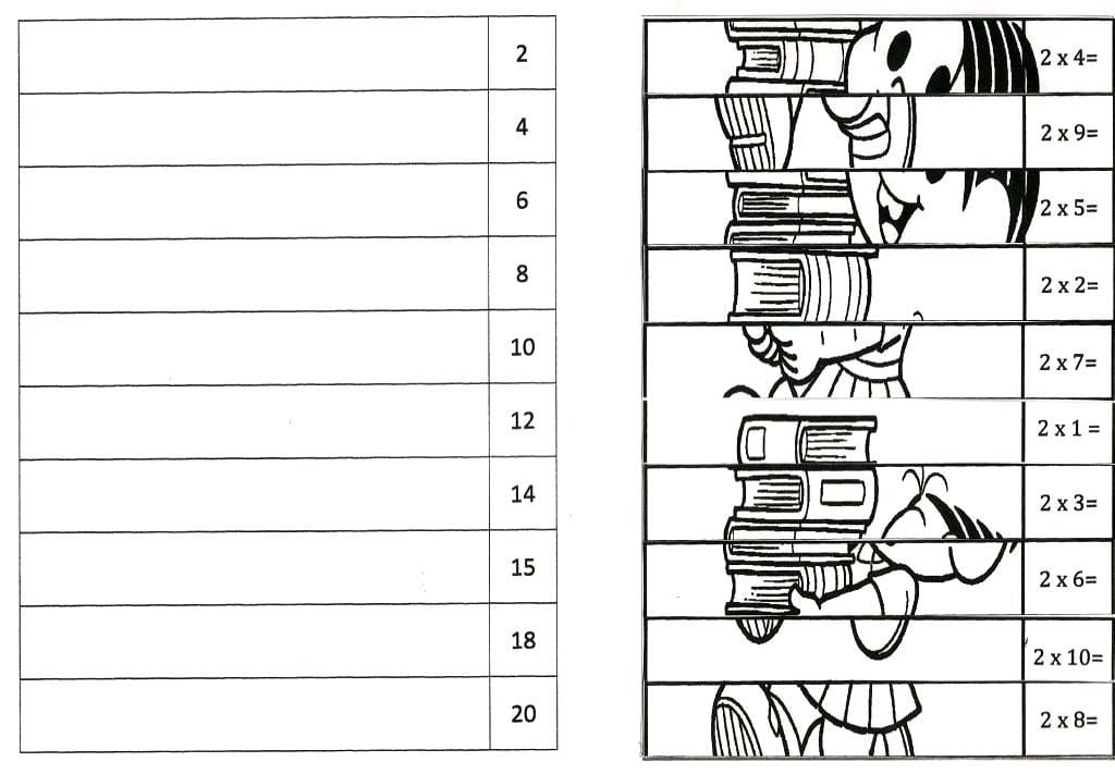 exercício da Tabuada do 2 para estudar e decorar.