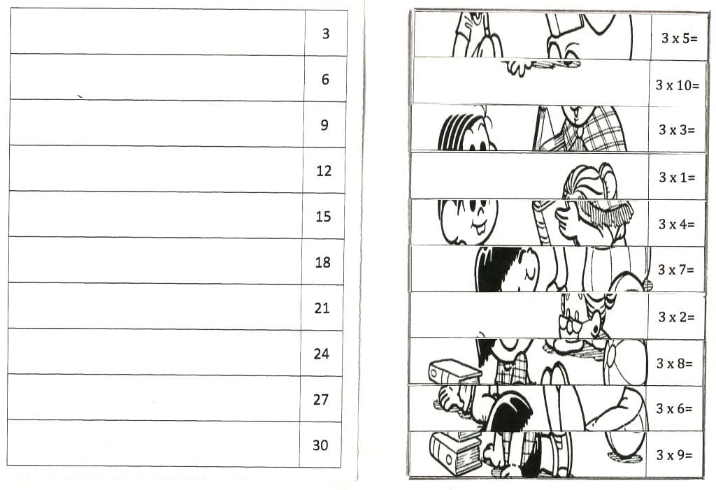 Exercício da Tabuada do 3 para imprimir e fazer atividades escolares.