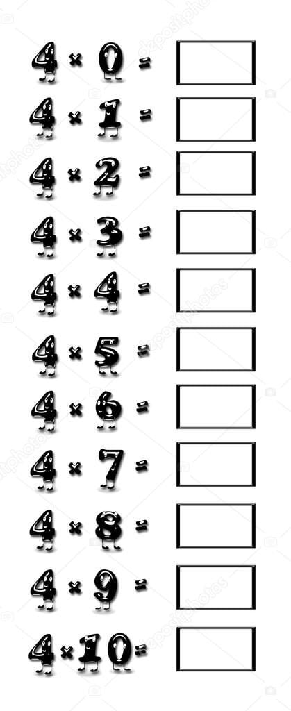 Exercício da Tabuada do número 4 para imprimir