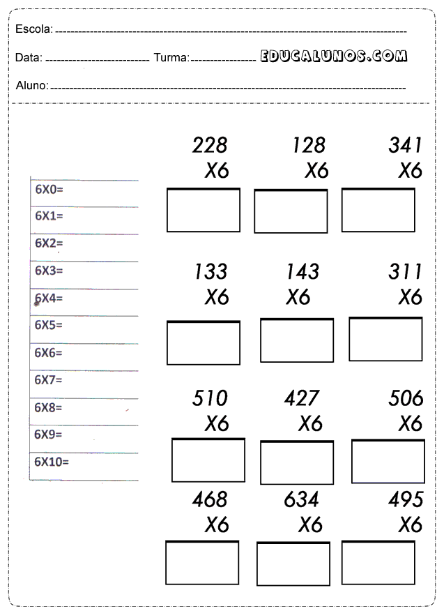 Tabuada Completa Para Imprimir De Multiplica O