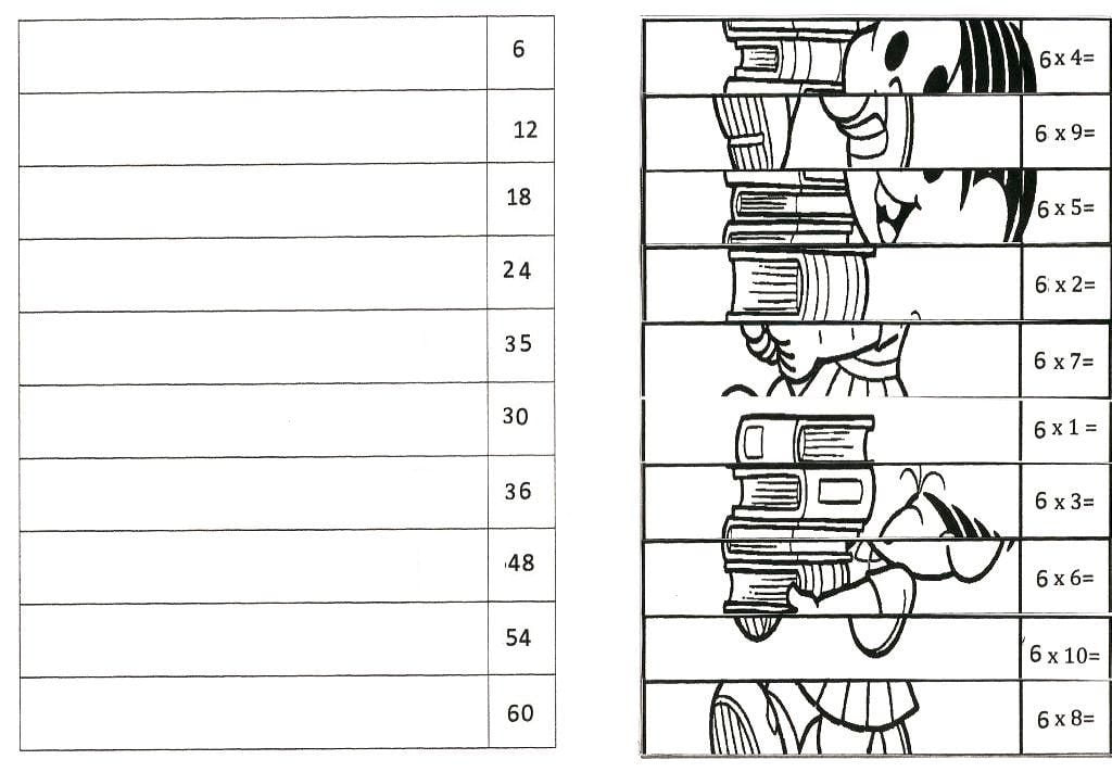 Exercício com a Tabuada do 6 para fazer na escola.