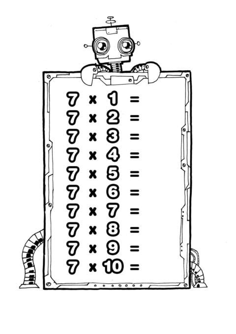 Tabuada do 7 para completar com os números.