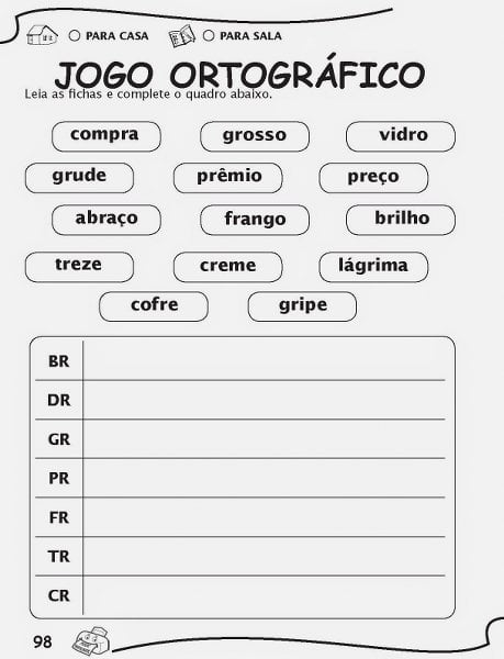 Atividades de alfabetização - jogo ortográfico