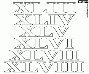 Algarismo romano números X L I V - tabela de datas.