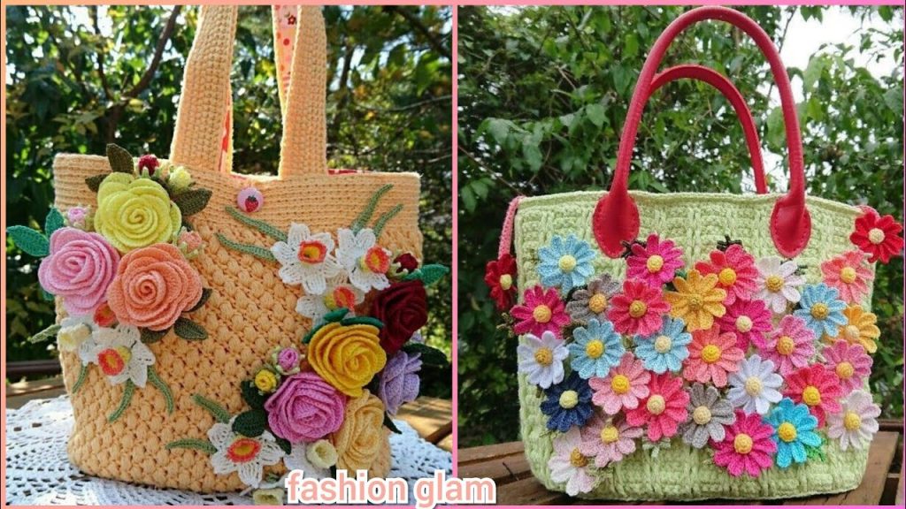 Lindos modelos de Bolsa de Crochê quadradas com flores elegantes.