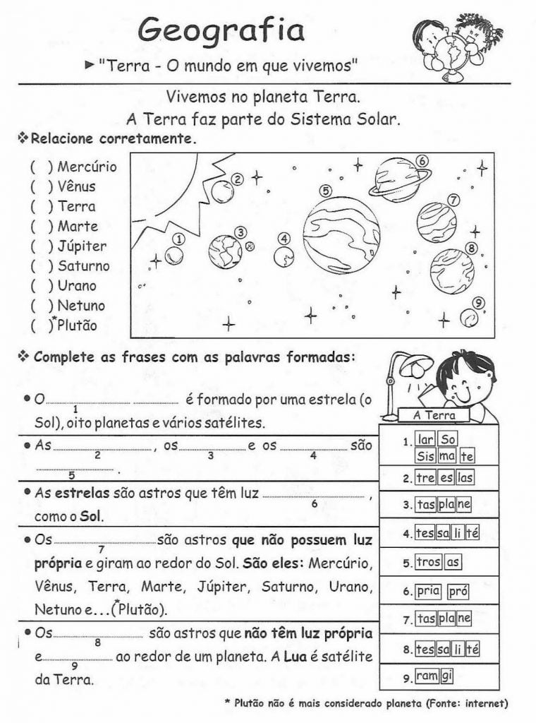 Atividade de Geografia 4º ano terra e o sistema solar