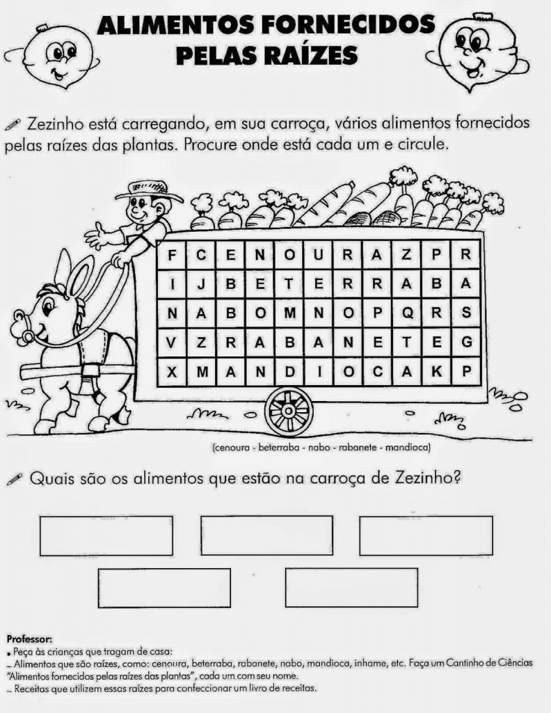 atividade de ciencias naturais 2 ano - alimentos fornecidos por raízes