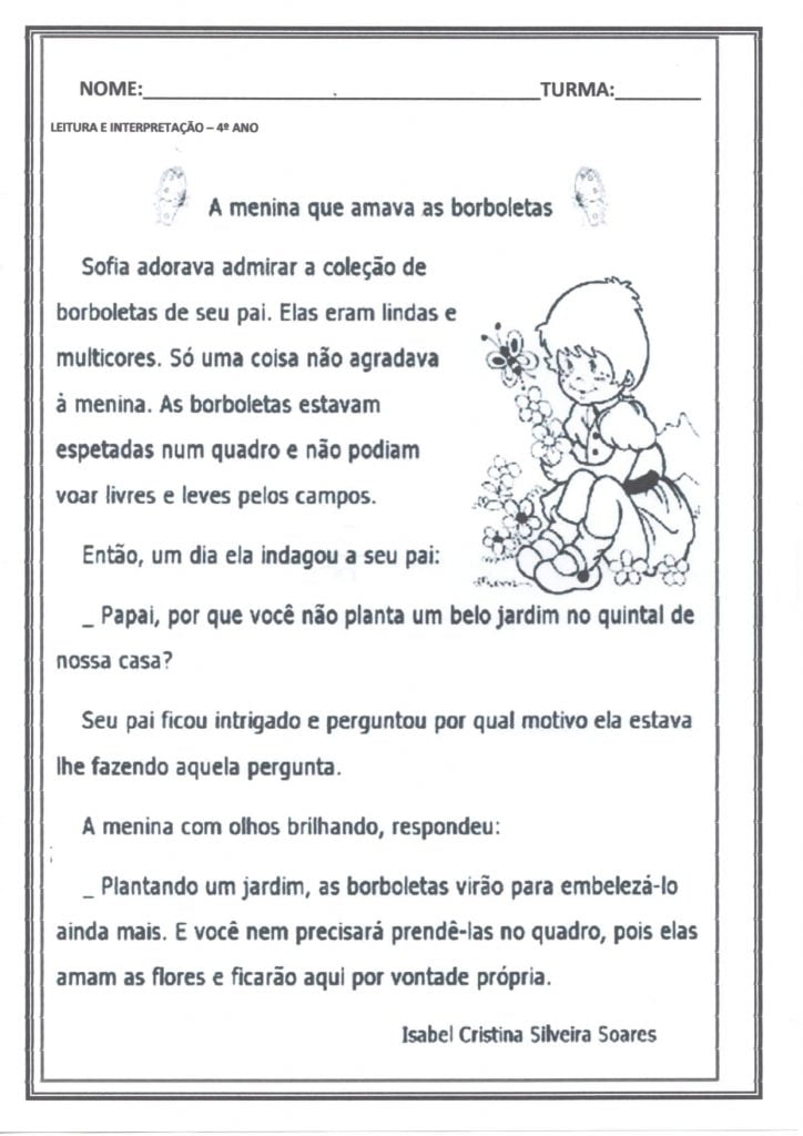 atividade de interpretação de texto 4 ano