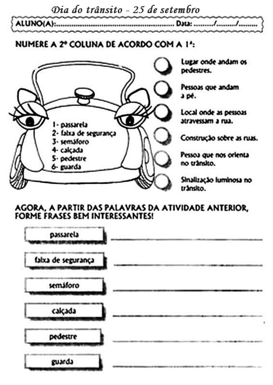 atividades sobre o trânsito para alfabetização - dia do trânsito