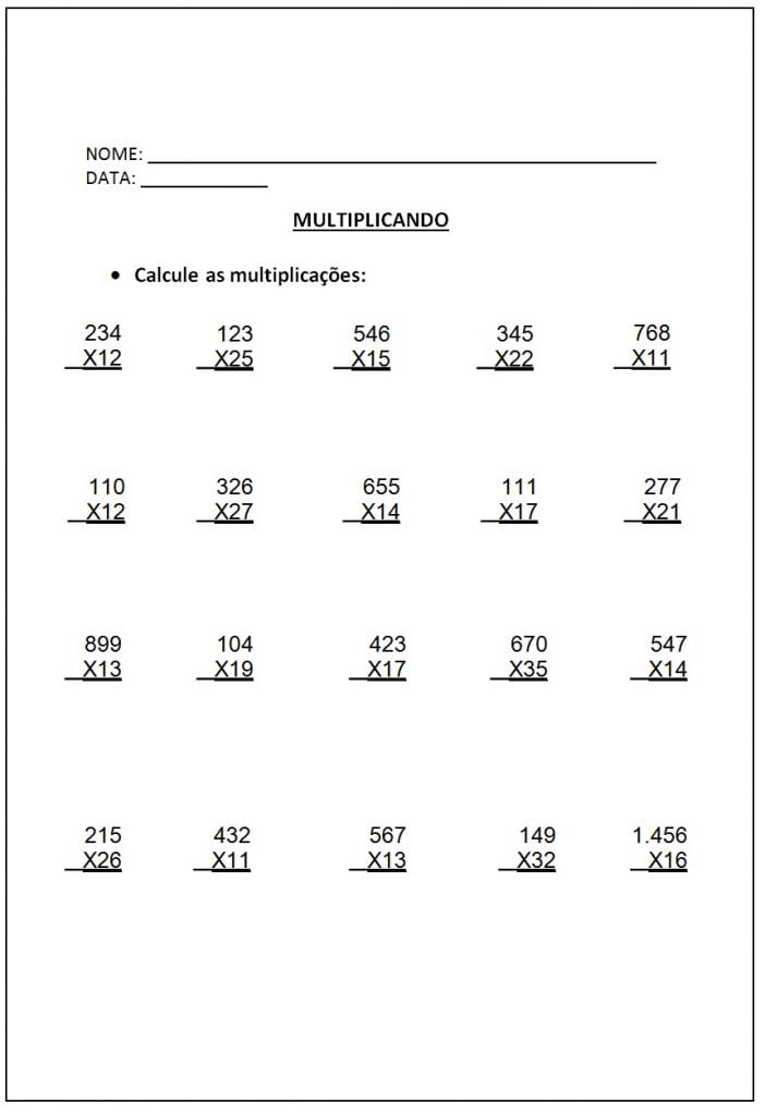 problemas de multiplicação 5 ano