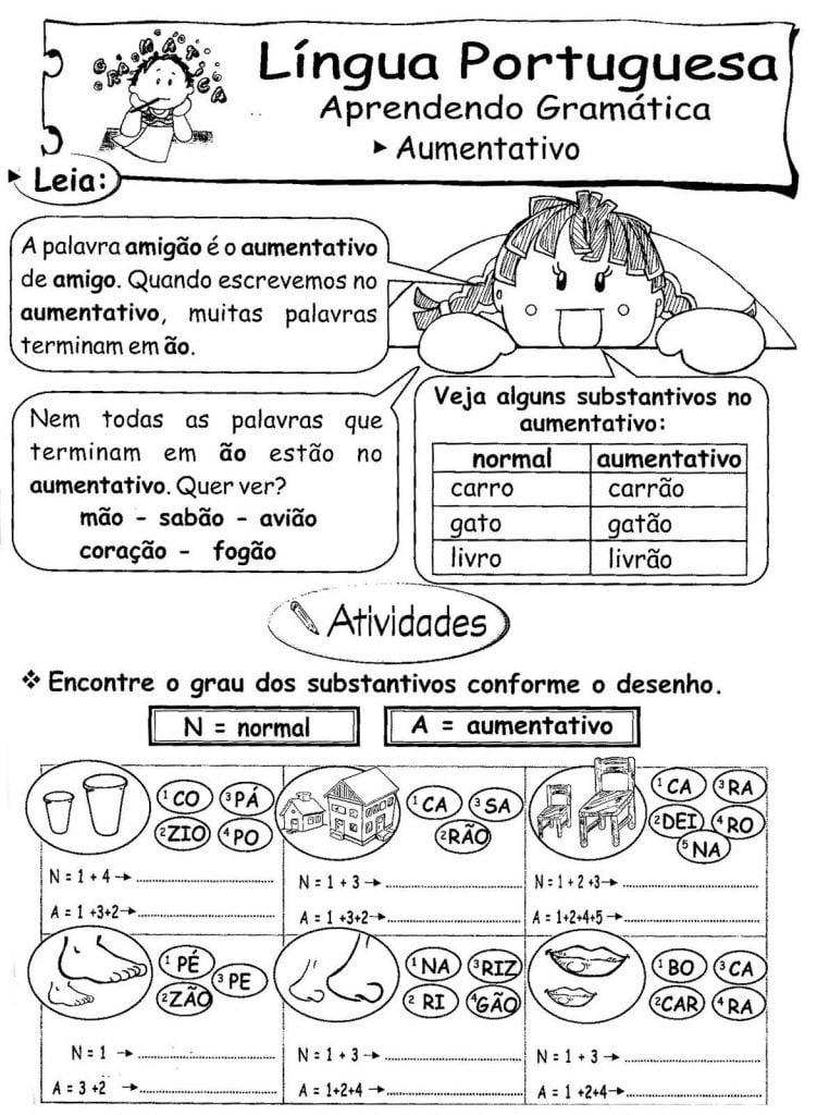 atividades de portugues para 2 ano exercício de aumentativo