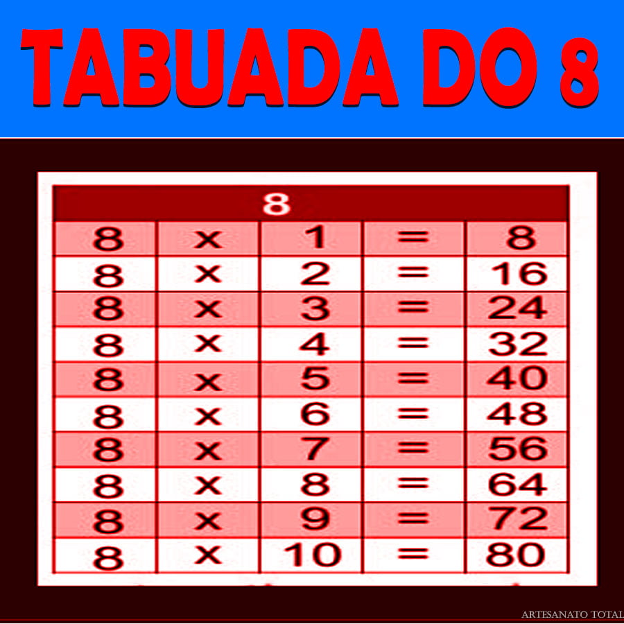 tabuada de 8 para imprimir