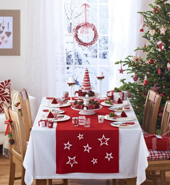 mesa de jantar de natal decorada para cozinha