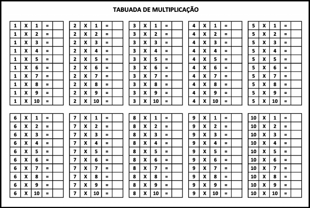 Tabuada completa