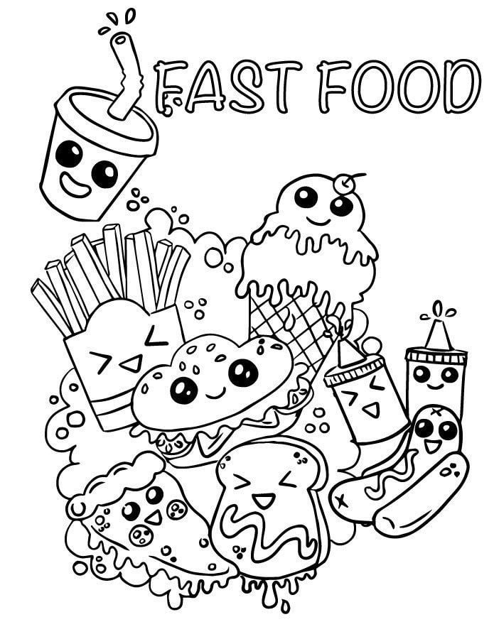 desenhos Kawaii de Comida para colorir