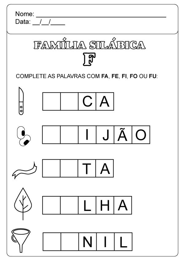 Família Silábica do F atividades