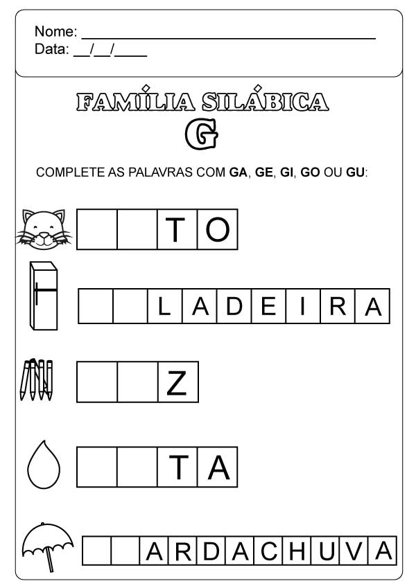 Família Silábica do G atividades