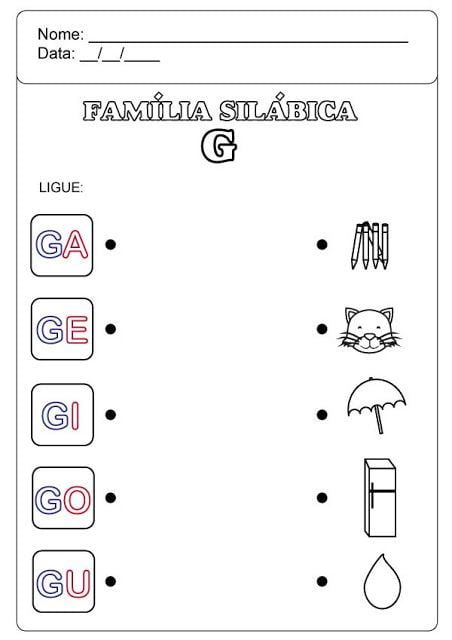 Família Silábica do G atividades com a letra