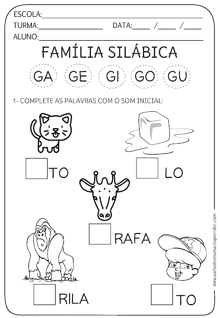 Família Silábica do G completar exercicios