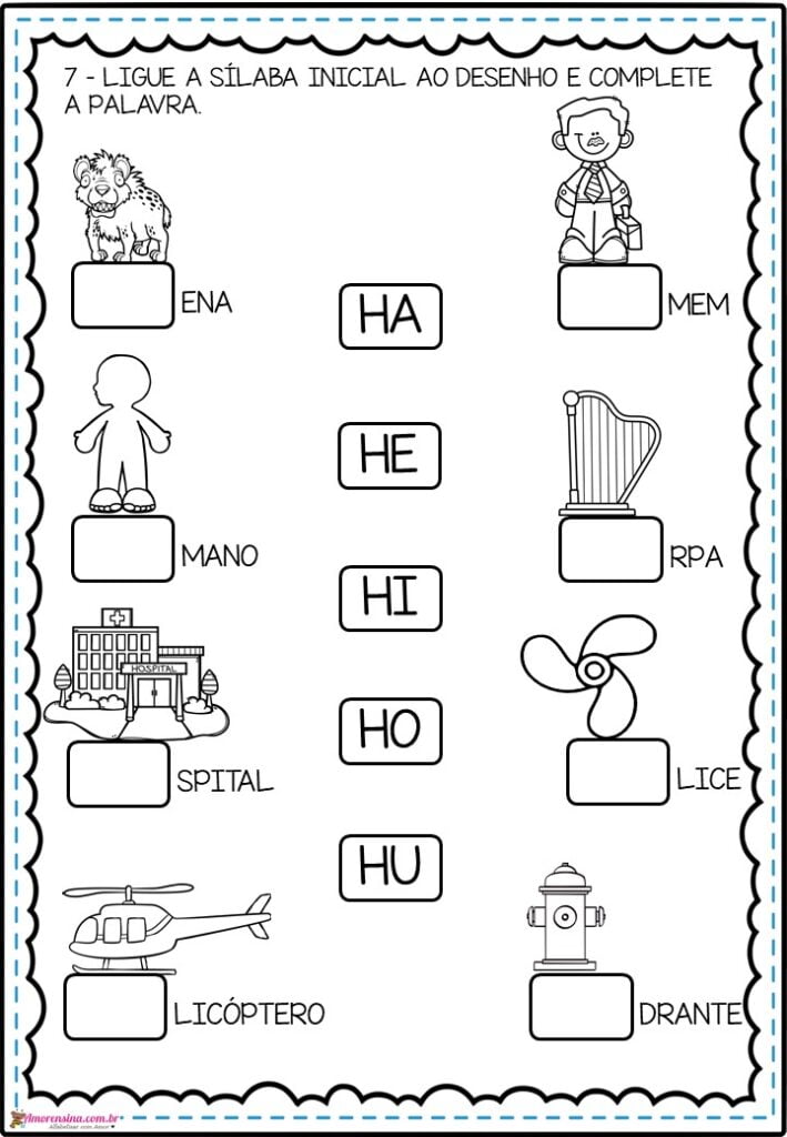 atividades Família Silábica do H letras