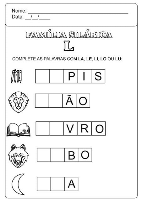 atividades Família Silábica do L