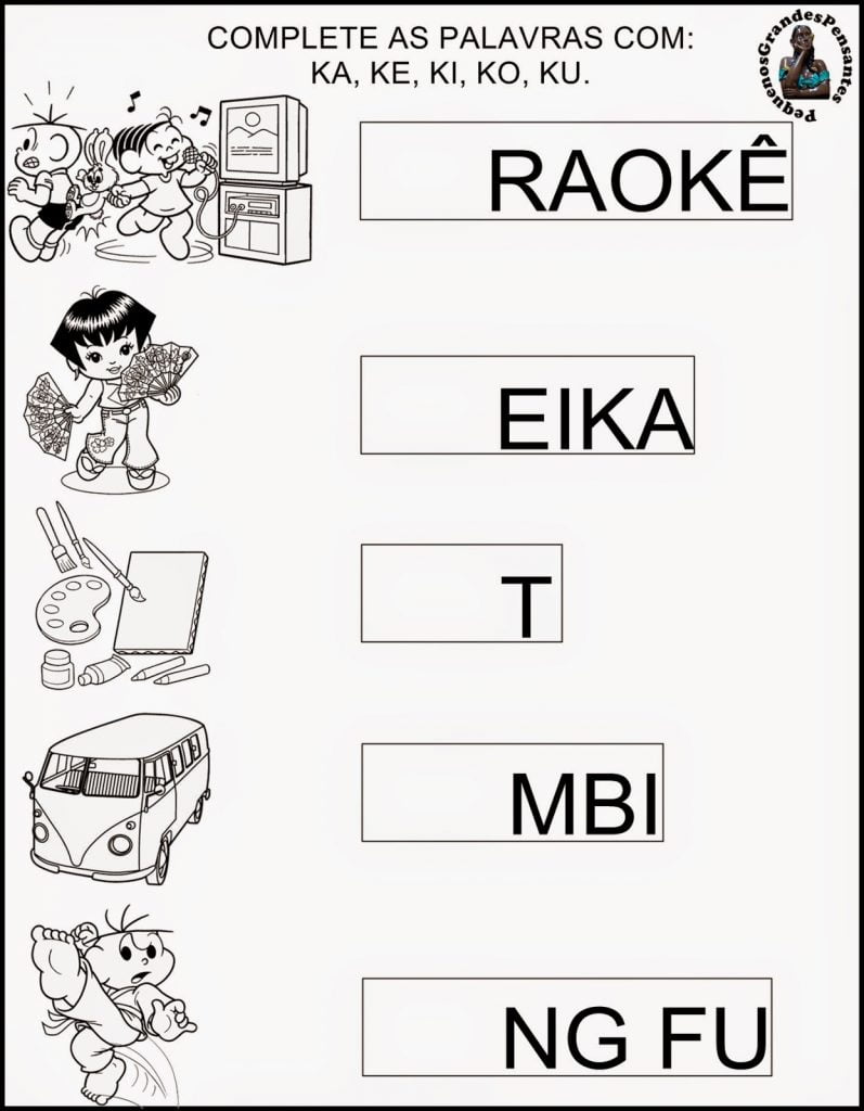 atividades exercicios Família Silábica do K