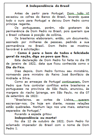 ensino Exercícios dia da pátria 7 de setembro