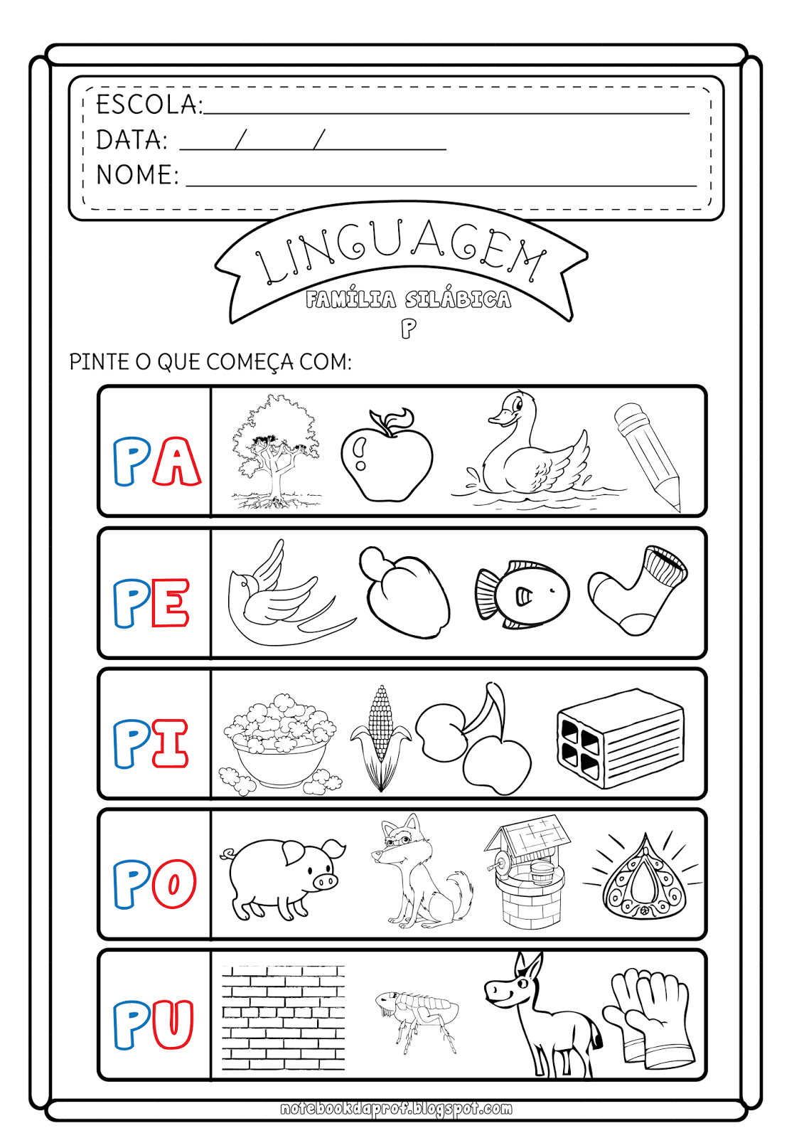 Família Silábica Do P - Pa Pe Pi Po Pu - Atividades E Exercícios Com A ...