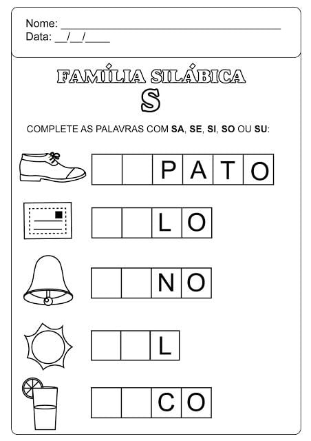 execicios Família Silábica do S