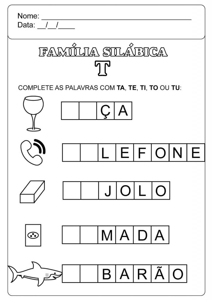 exercicios Família Silábica do T