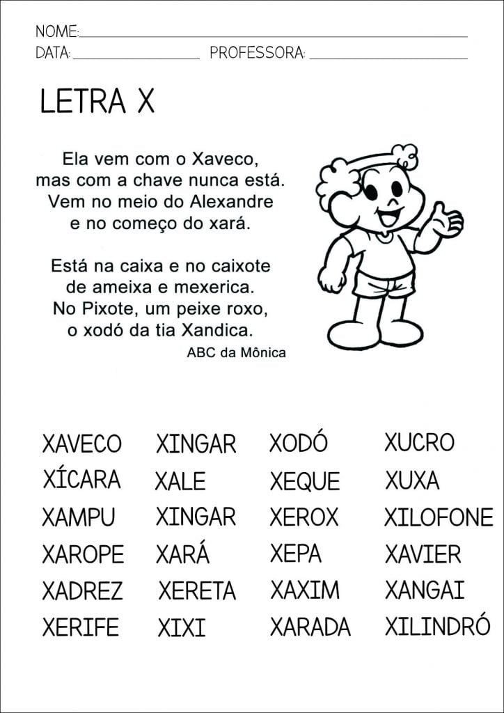 Família Silábica do X exercicios silabario letra