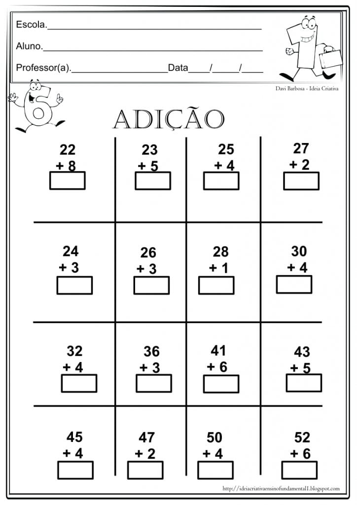 Atividades de adição 1 ano para imprimir