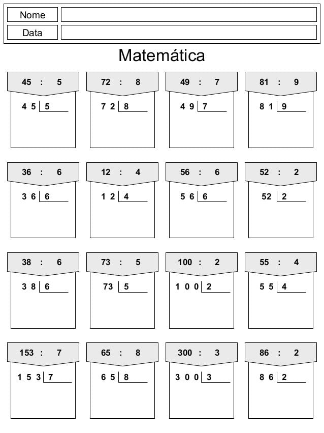 Atividades de divisão 4 para sala de aula