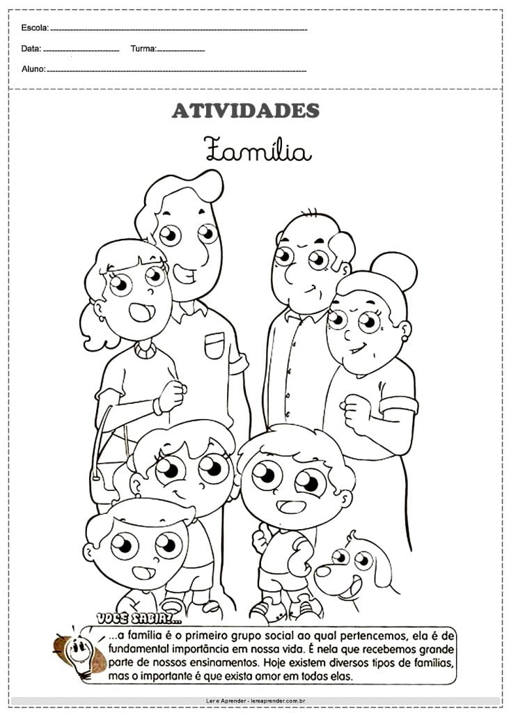 Atividades lúdicas sobre família para colorir